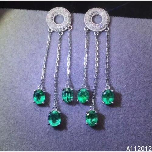 KJJEAXCMY fine Jewelry 925 Sterling Silver Natural emerald Girl new popular earring eardrop Support Test Chinese style