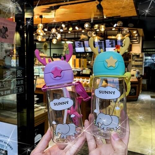 Korean Version of Antlers Star Plastic cup female cartoon with straws children water cup student cup 401-500ml