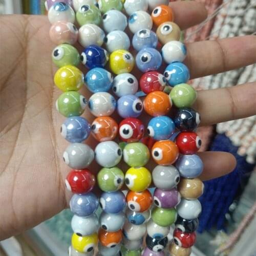 20pcs Mix Color 10mm Round Ceramic Beads Loose Spacer Evil Eyes Ceramics Bead For Jewelry Making DIY Bracelet Necklace Earring