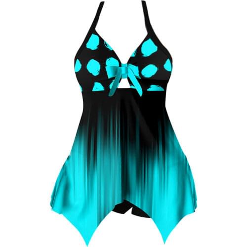 Halter Push Up Pads Plus Size Swimdress Backless Irregualr Large Size Swimwear With Bikini Bottom Big Size Tankini Swimming Suit