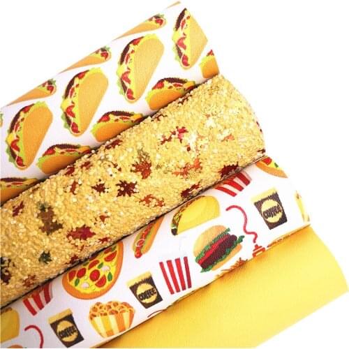 Maples Chunky Glitter Leather Fabric Tacos Printed Synthetic Leather Smooth Vinyl Leather For BOWS DIY 21X29CM G543