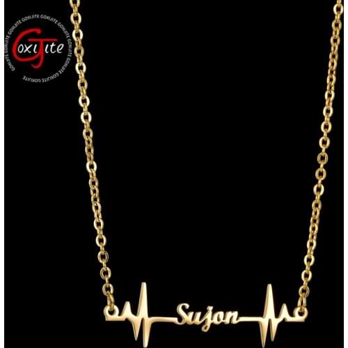 Goxijite 2020 Trendy Name Necklace Jewelry Stainless Steel Custom Name Necklace Heart Beat Pendants for Women Girl Present