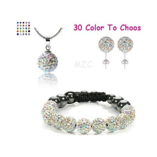 Women men bead+Gift+Free Shipping 10mm AB Crystal crystal Set Bracelet Earring Necklace wedding jewelry 5b424