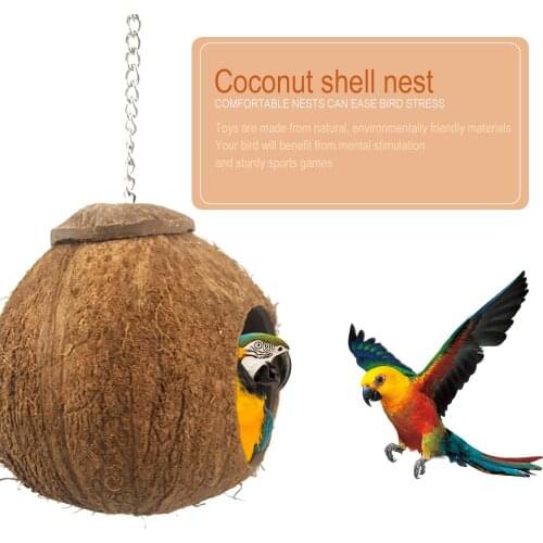 Natural Coconut Shell Bird Nest House Pet Parrot Hut Cage Hanging Toy Bird Cage Cover Bird Houses Shed House