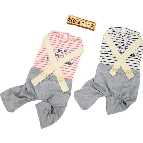 New Korean Striped Dog Clothes Spring Summer Overalls Coat Bichon Yorkshire Dog Home Clothing Cheap Small Dogs Costume Bib