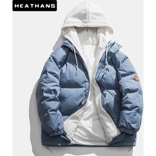 New Parkas Mens Casual Coat Korean Puffer Jacket Male Fake Two-Piece Cotton Clothes Men Winter Thicken Warm Hooded Parka Jacket