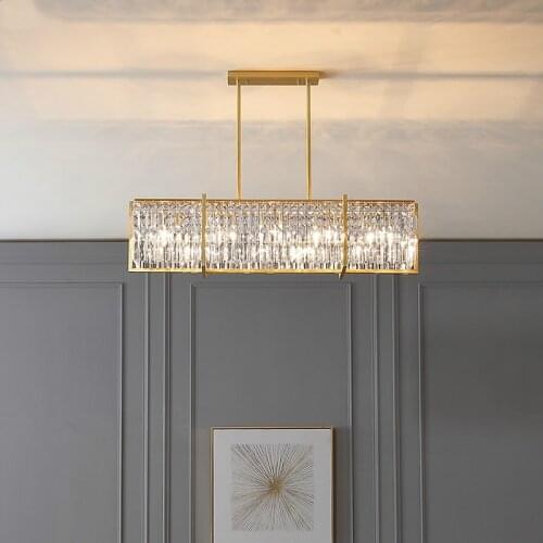 Dining Room Luxury Copper Led E14 Pendant Lights Lustre K9 Crystal Led Hanging Lamp Fixtures Dining Table Led Pendant Lamparas