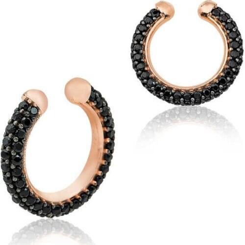 Silver Rose Black Cubic Zirconia Ring Cartilage Earrings