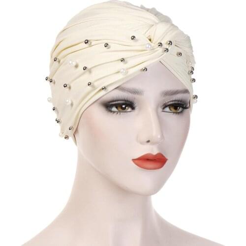 2020 Scarfs For Ladies Muslim Beading Scarves Women Summer Women India Hat Muslim Cross Chemo Beanie Turban Wrap Cap