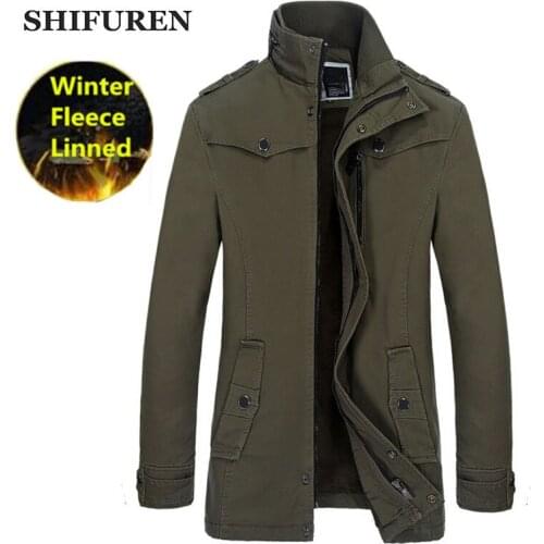 SHIFUREN Winter Warm Men Jacket and Coats Thicken Fleece Linned Outwear Winter Causal Male Cotton Parkas Overcoat Size XL-XXXL
