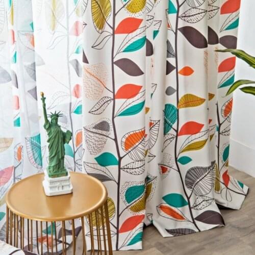 Korean Pastoral Curtains for Living Room Bedroom Printed leaves Curtain tulle Window Treatments Customize Blind Drapes Decor