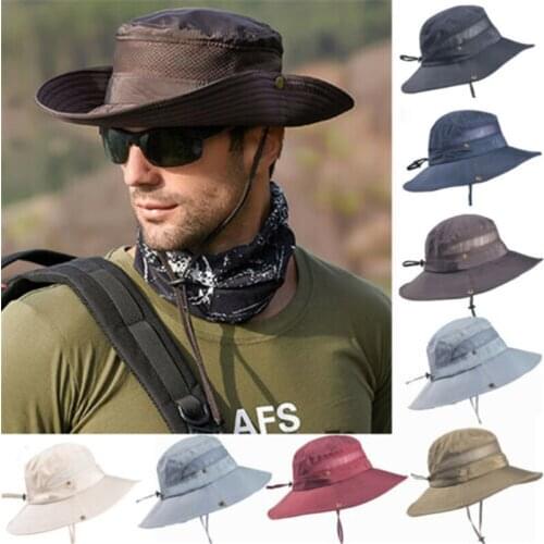 Vintage Cowboy Hat Men Mesh Bucket Caps For Men Summer Caps Wide Brim UV Protection Flap Hat Men Outdoor Breathable Beach Caps