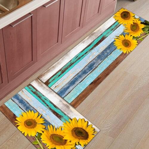 Pastoral Style Sunflower Vintage Plank Kitchen Mat Entrance Doormat Christmas Living Room Decor Carpet Bathroom Anti-slip Rug