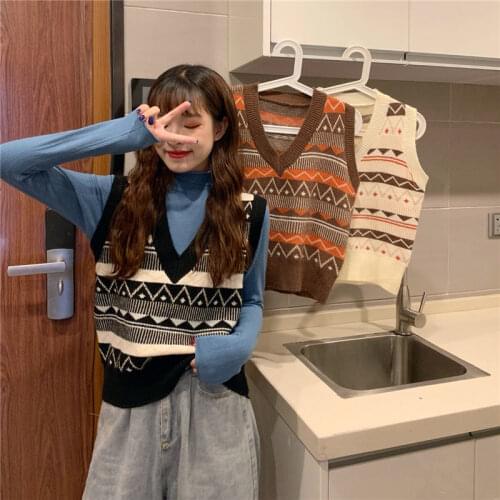 Knitted vest womens Vest autumn winter new 2020 Korean version with retro students retro fashion V-neck top trend