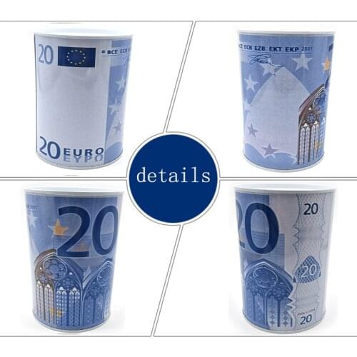 High-quality creative euro dollar metal cylinder piggy bank Saving Money Box Home Decoration tin piggy bank children small gifts