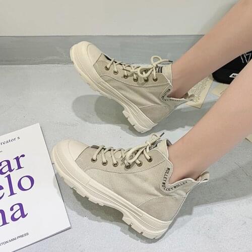 2020 spring and autumn new round head Martin boots female fashion wild canvas shoes students simple beach boots X133