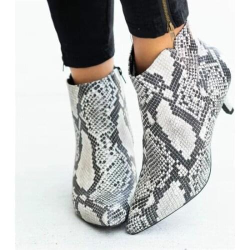 Women Ankle Boots Leopard Women Pointed Toe Ladies Chunky High Heel Female Shoes Woman Footwear Plus Size 35-43 Snake