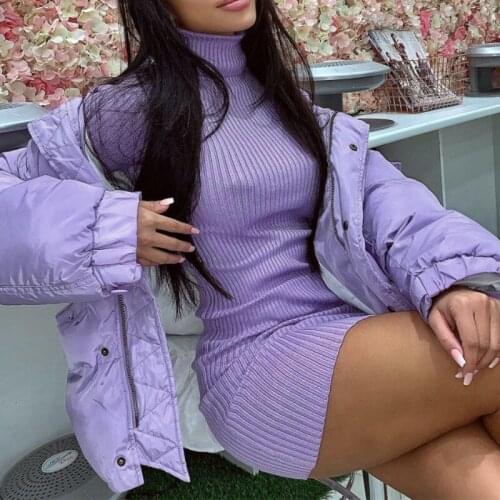 Women Solid Knitted Casual Bodycon Dresses 2021 Autumn Long Sleeve Turtleneck Knitwear Fashion Outfits Female Elegant Work Dress