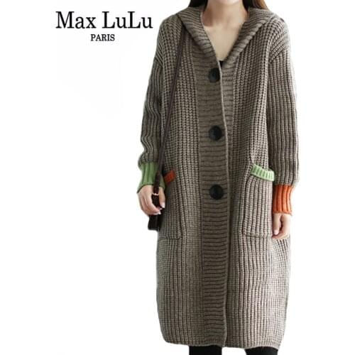 Max LuLu Winter 2020 Korean Fashion Womens Knitted Cardigans Ladies Loose Long Sweaters Casual Vintage Hooded Clothes Plus Size