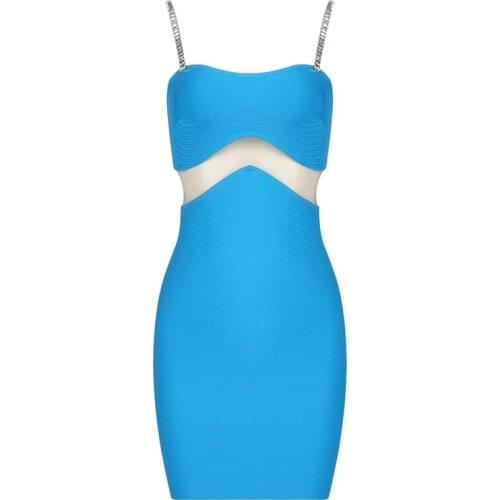 2021 New Beadind Chain Bandage Dress Summer Sexy Spaghetti Strap Hollow Out Mini Party Club Women Bodycon Dress