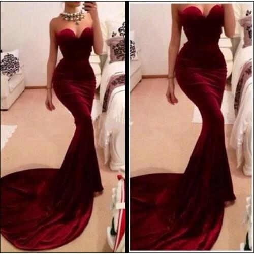 New Fashionable Burgundy Sweetheart Velvet Dress Elegant Mermaid Prom Dresses Vestido De Festas платье для свадебной вечеринки