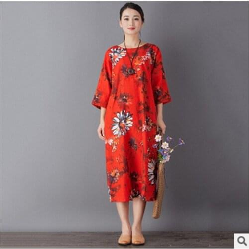 Women New Retro Loose Chrysanthemum Dress