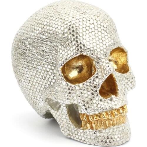 Gold And Silver Beads Skull Home Decoration Resin Skeleton Heas Crafts Sculptures Halloween Party Art Statue Desktop Figurine
