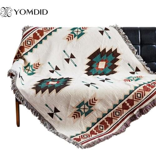 100% Cotton Throw Blanket Sofa Non-slip Decorative European Geometry Anti-Slip cover Cobertor on Sofa Travel Blanket With Tassel