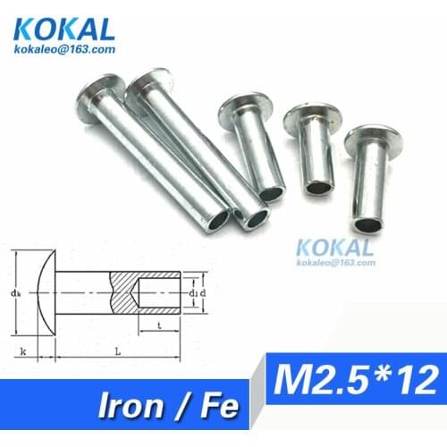 [Fe-M2.5*12]100PCS all kinds of M2.5 Series steel button round half hollow rivet M2.5*12mm
