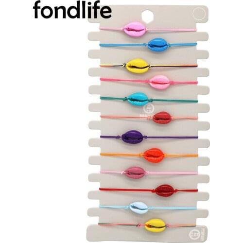 12pcs Hand Painted Cowrie Seashell String Braided Bracelet Women One Size Fit All Adjustable Pink Red Summer Beach Jewelry Gift