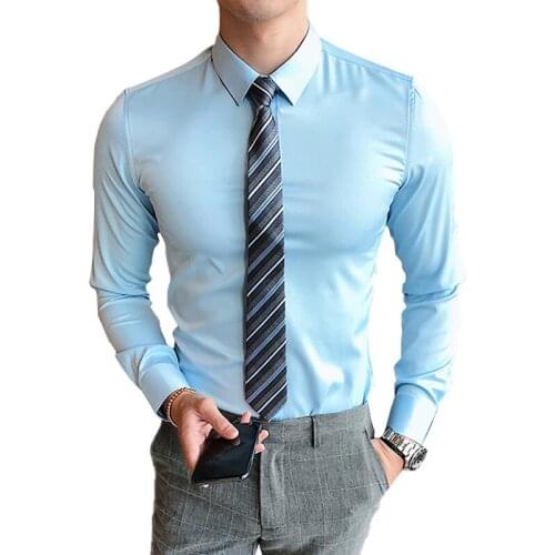 2019 classic fashion cotton mens shirt long-sleeved solid color mens tuxedo Slim shirt boutique men social office casual shirt