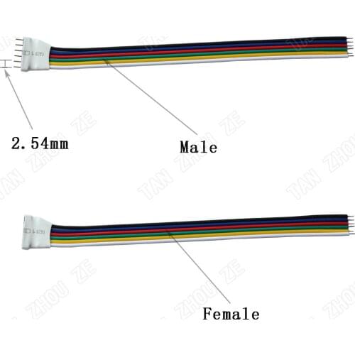 5 pcs/lot 6 pins Connector Wire Cable For Led Strip 5050 rgbcct 5 Colord 12mm PCB led strip 12V conectores