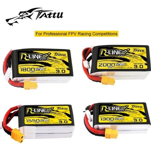 Pro Drone Battery Tattu R-line Rline V3 3.0 120C 1050/1300/1550/1800/2000mAh 4S 6S Lipo Battery Strap XT60 Plug FPV Racing Drone