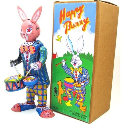 Antique Style drumming rabbit Tin Toys Wind Up Toys Robots iron Metal Models for Children/Adult Home Decoration Metal Craft