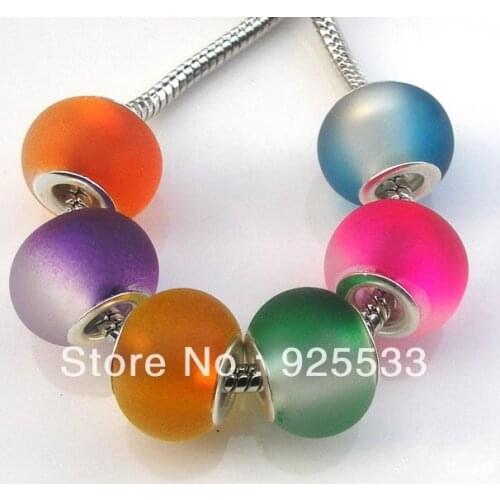 Free Shipping 55PCS 15mm gradient ramp Glass Silver plated Core Big Hole Loose Beads fit European Bracelet Charm DIY