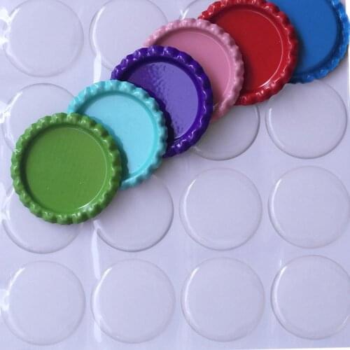 Free Shipping Sutoyuen 64 pcs Flattened Bottle Caps In Both-side Colors Metal Bottle Cap & 64pcs Clear Epoxy Domes Seal Stickers