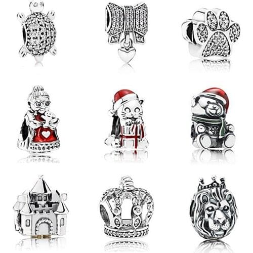 CHAMSS Fashion 100% Real 925 Turtle Bear Lion Castle Shape Beads For Diy Pds Charm Bracelet Authentic Original Valentines Day