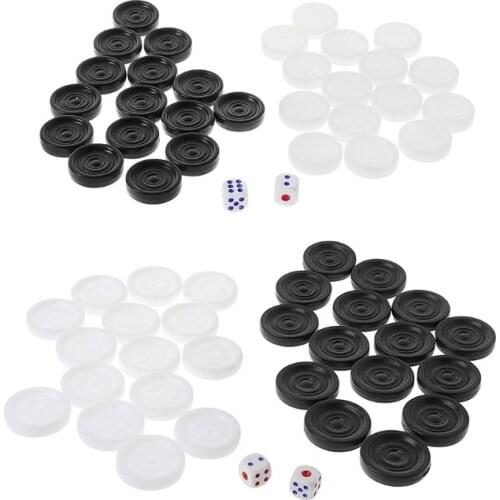30pcs Black & White Backgammon Chess Plastic International Draughts Checkers