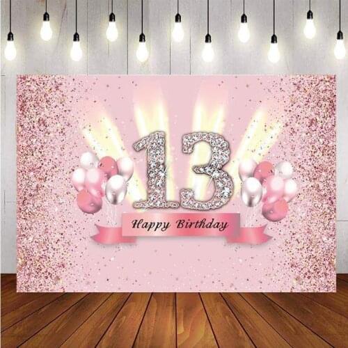 Sweet 13th Backdrop Pink Balloon Rose Gold Glitter Lady Happy Birthday Party Photography Background Photo Studio Banner