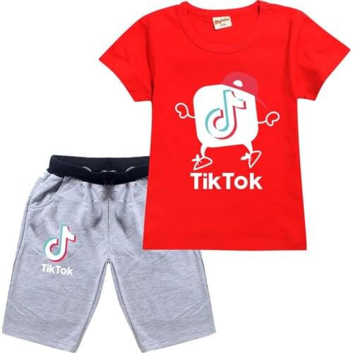 TIK TOK Cotton Girls Tops Fashion Summer Clothes Kids Shirts Cartoon Short Sleeve Clothing Child T Shirt+Shorts