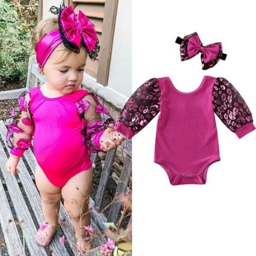 Imcute Fashion Newborn Baby Girl Clothes 2Pcs Long Puff Sleeve Lip Print Bodysuit Jumpsuit Outfit Summer Bow Headband