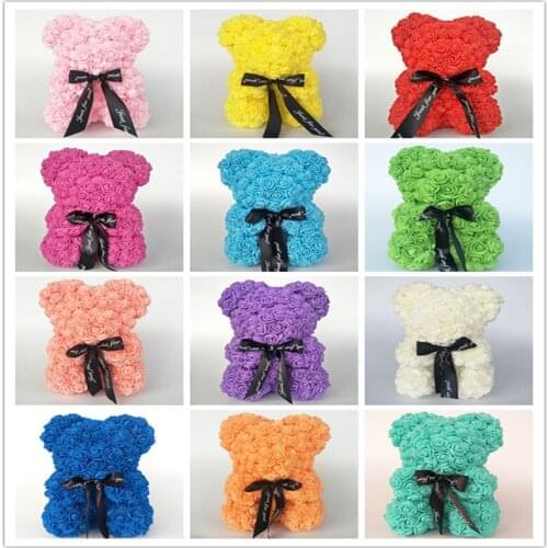 Artificial Flowers Rose Bear Multicolor Plastic Foam Rose Teddy Bear Girlfriend Valentines Day Gift Birthday Party Decoration