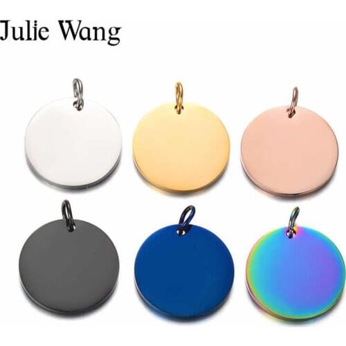 Julie Wang 3PCS 22mm Round Blank Charms Logo Tags Small Polished Stainless Steel Necklace Bracelet Jewelry Making Accessory
