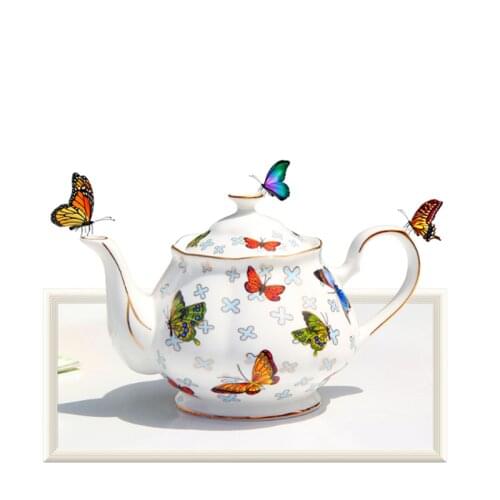 850ml Pastoral Style Coffee Pot Ceramic Porcelain Hand Painted Butterfly Pattern Hand Grip Pot Drinkware Water Kettles for Gift