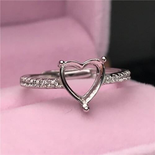 Heart shape rings basis S925 silver ring base shank prong setting stone inlaid jewelry fashion DIY women nice