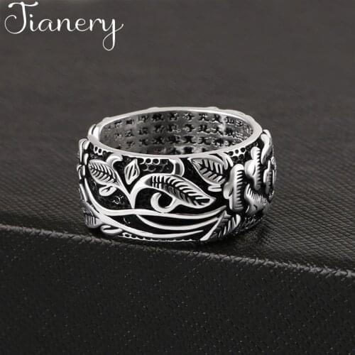 JIANERY Luxury Boho Silver Color Flowers Rings For Women Wedding Punk Vintage Rings Girls Jewelry Anillos Mujer