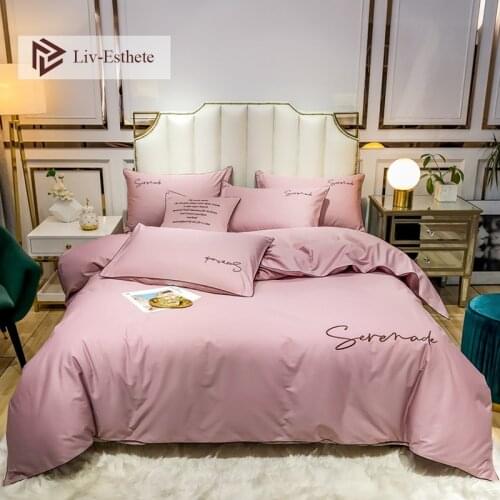 Liv-Esthete Luxury 100% Cotton PInk Beauty Bedding Set Duvet Cover Set Flat Sheet Pillowcase Double Queen King For Adult Bed