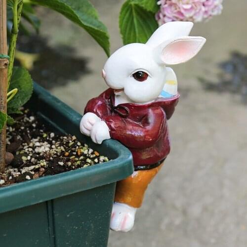 Cute resin simulation rabbit cartoon small animal flower pot pendant garden outdoor fairy tale garden sculpture crafts ornaments