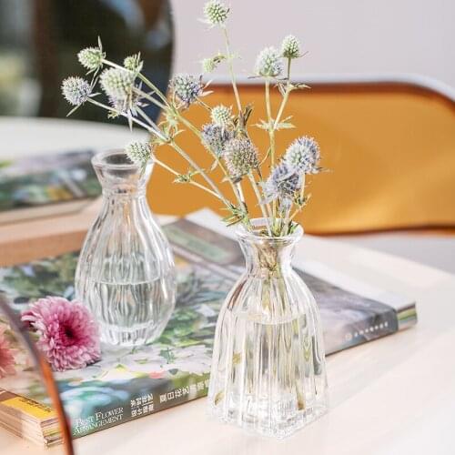 Ins Mini Transparent Glass Vase Terrarium Hydroponic Bottle Vintage Home Decoration Accessories Dry Flower Pot Wedding Ornaments