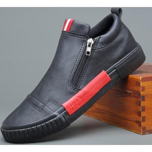 Korean Fashion Casual Vulcanize Shoes Men Autumn Style Hight-Top Boots Spring/Autumn Mens Wear-Resistant Side Zipper Shoes 9207